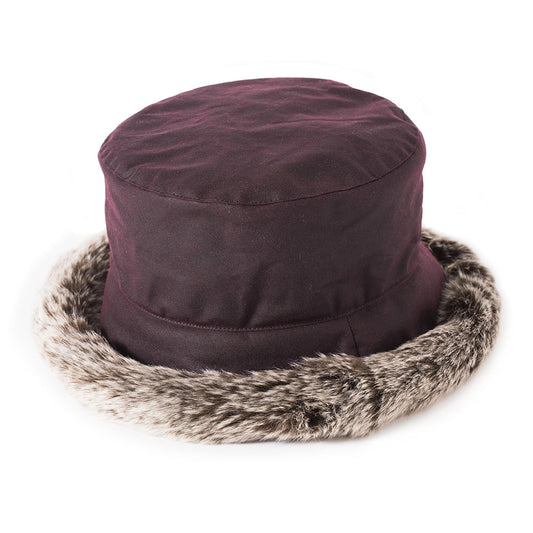 Sombrero de pescador Classic Ribete de piel sintética de algodón encerado de Failsworth - Merlot