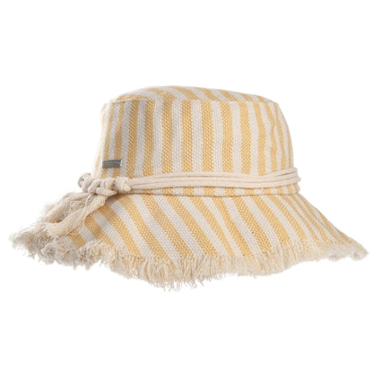 Sombrero de pescador mujeres de algodón con franjas de Seeberger - Crema-Miel