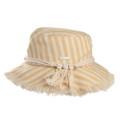 Sombrero de pescador mujeres de algodón con franjas de Seeberger - Crema-Miel