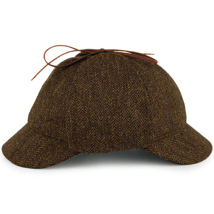 Gorra cazador Sherlock Holmes de Tweed diseño de espiga de Christys - Verde Oliva