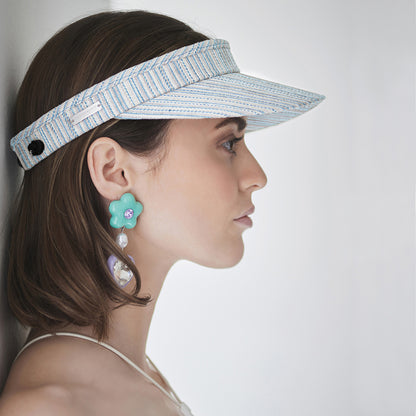 Visera de algodón y lino de Seeberger - Azul Claro-Blanco Roto