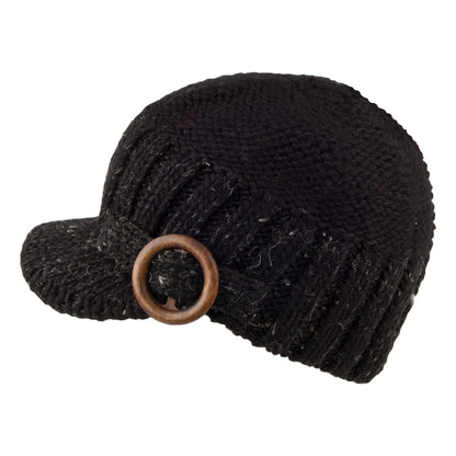 Gorra militar tejida con hebilla de madera de Scala - Negro
