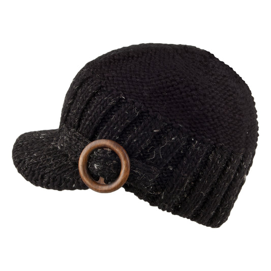 Gorra militar tejida con hebilla de madera de Scala - Negro
