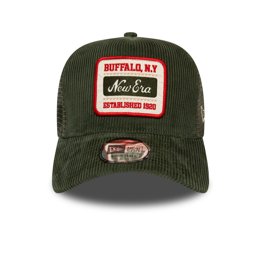 Gorra Trucker de pana Fabric Patch de New Era - Verde Oliva