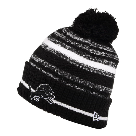 Gorro con pompón NFL Sport Knit - Detroit Lions de New Era - Negro-Blanco