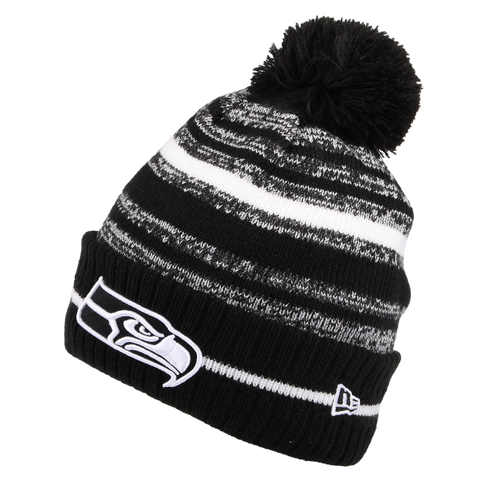 Gorro con pompón NFL Sport Knit - Seattle Seahawks de New Era - Negro-Blanco