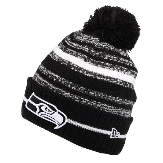 Gorro con pompón NFL Sport Knit - Seattle Seahawks de New Era - Negro-Blanco