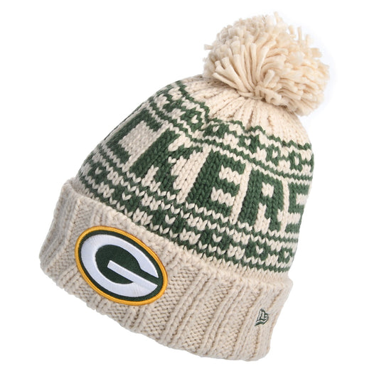 Gorro con pompón mujeres NFL Sport Knit Green Bay Packers de New Era - Avena