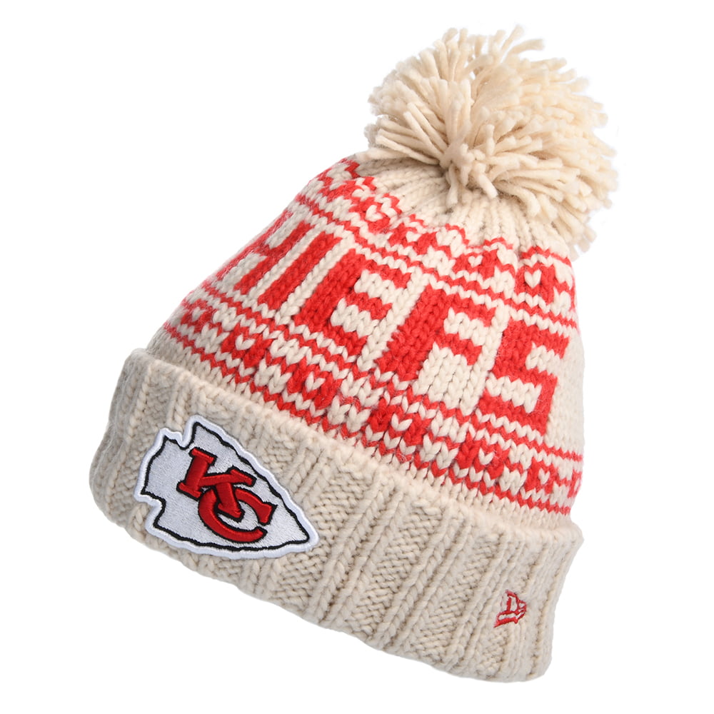 Gorro con pompón mujeres NFL Sport Knit Kansas City Chiefs de New Era - Avena