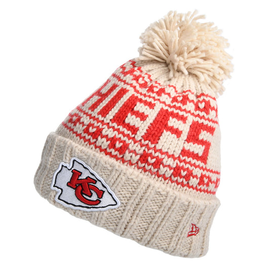 Gorro con pompón mujeres NFL Sport Knit Kansas City Chiefs de New Era - Avena