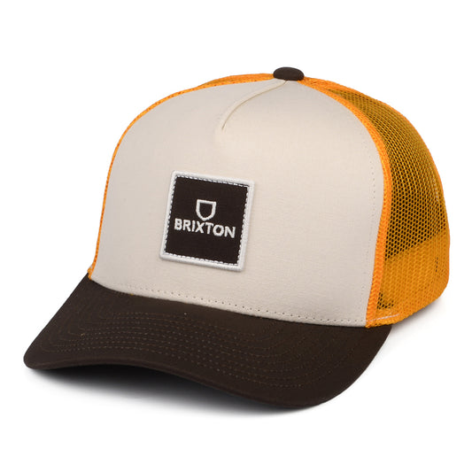 Gorra Trucker Alpha Block NetPlus MP de Brixton - Blanco Roto-Naranja-Marrón
