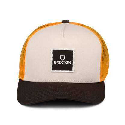 Gorra Trucker Alpha Block NetPlus MP de Brixton - Blanco Roto-Naranja-Marrón
