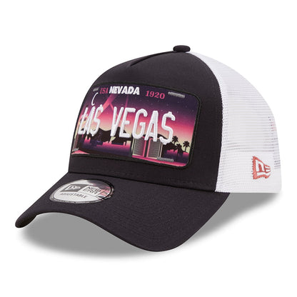 Gorra Trucker 9FORTY A-Frame License Plate Las Vegas de New Era - Azul Marino-Blanco