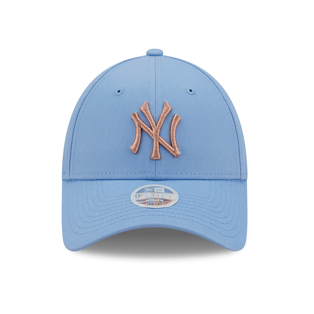 Gorra de béisbol mujeres 9FORTY MLB Metallic Logo New York Yankees de New Era - Azul Claro-Cobrizo
