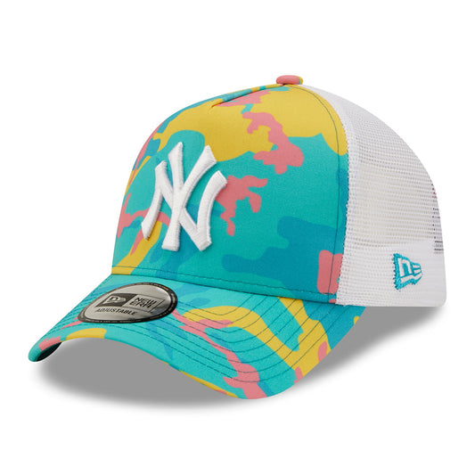 Gorra Trucker A-Frame MLB Camo Pack New York Yankees de New Era - Turquesa-Blanco