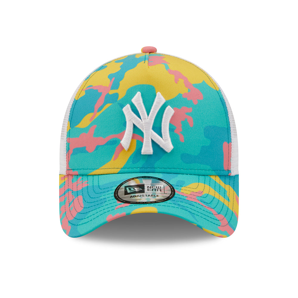 Gorra Trucker A-Frame MLB Camo Pack New York Yankees de New Era - Turquesa-Blanco