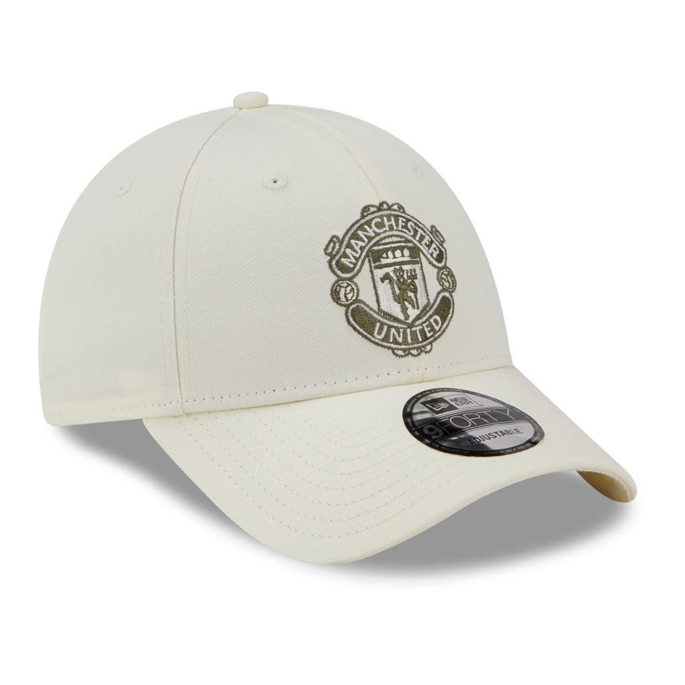Gorra de béisbol 9FORTY de temporada Manchester United FC de New Era - Blanco Roto-Oliva