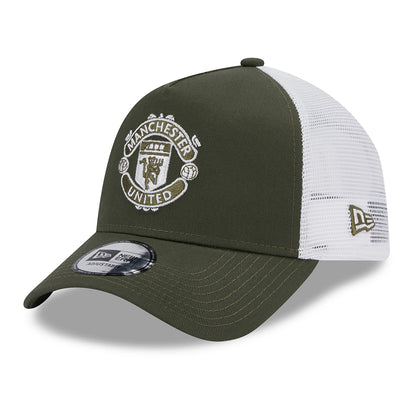 Gorra Trucker A-Frame Seasonal Manchester United FC de New Era - Oliva-Blanco