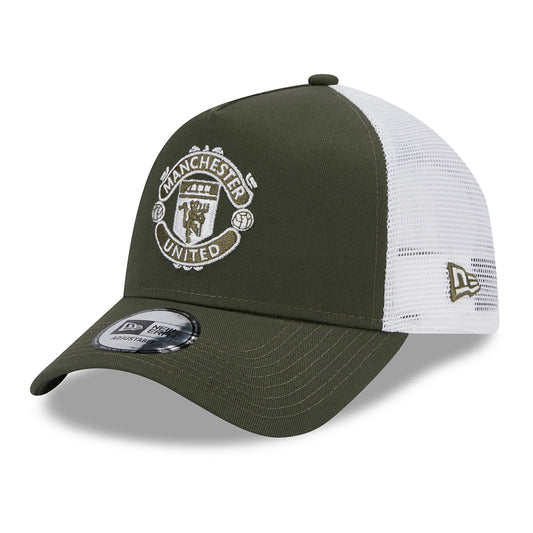 Gorra Trucker A-Frame Seasonal Manchester United FC de New Era - Oliva-Blanco