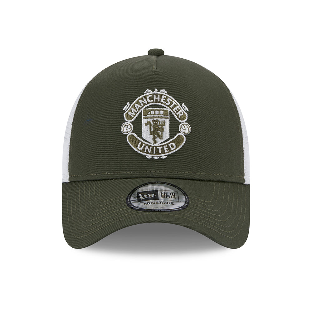 Gorra Trucker A-Frame Seasonal Manchester United FC de New Era - Oliva-Blanco