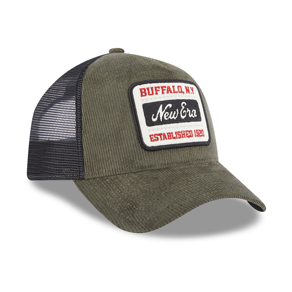 Gorra Trucker A-Frame de pana de New Era - Verde Oliva-Negro