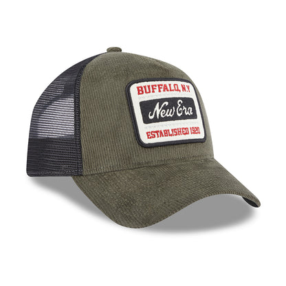Gorra Trucker A-Frame de pana de New Era - Verde Oliva-Negro