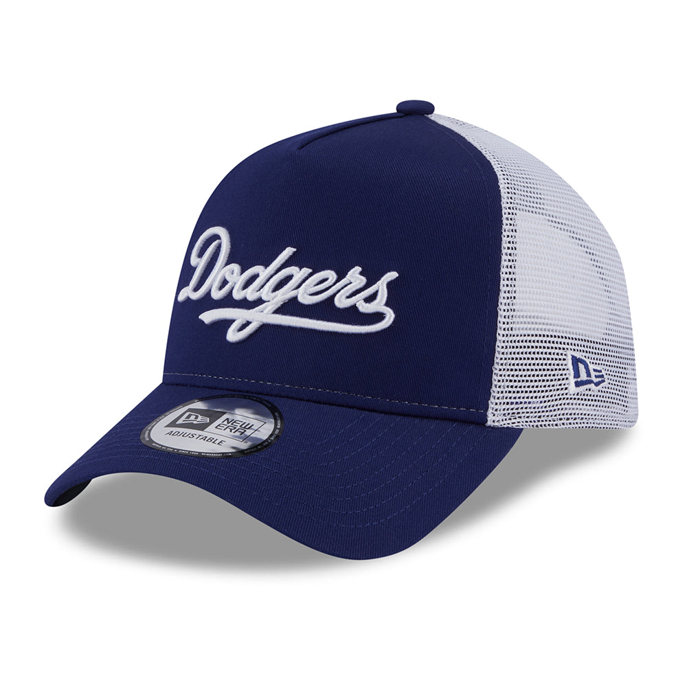 Gorra Trucker A-Frame MLB Team Script L.A. Dodgers de New Era - Azul Oscuro-Blanco
