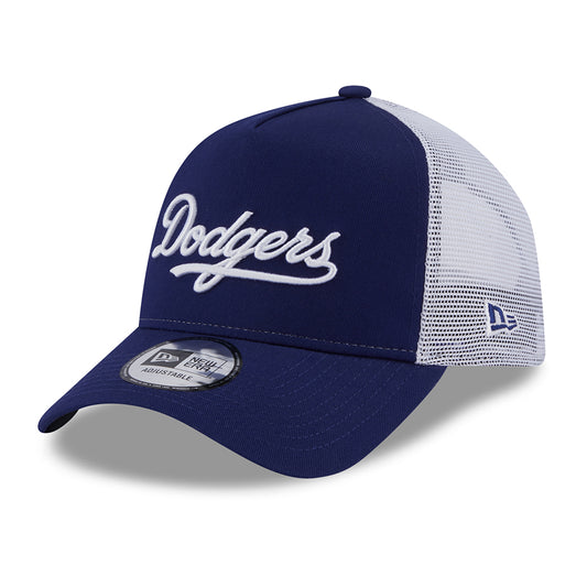 Gorra Trucker A-Frame MLB Team Script L.A. Dodgers de New Era - Azul Oscuro-Blanco