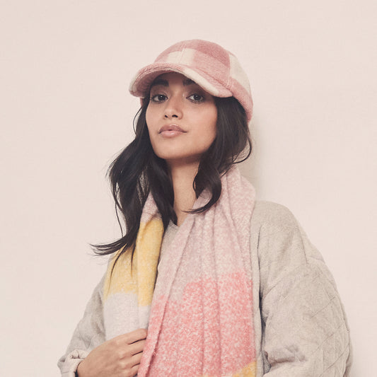 Gorra de béisbol Invierno de mezcla de lana a cuadros de Seeberger - Rosa-Blanco Roto