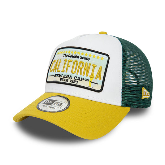 Gorra Trucker A-Frame Patch California de New Era - Blanco-Amarillo-Verde Oscuro