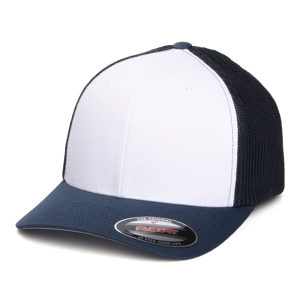 Gorra Trucker White Front de FlexFit - Azul Marino-Blanco
