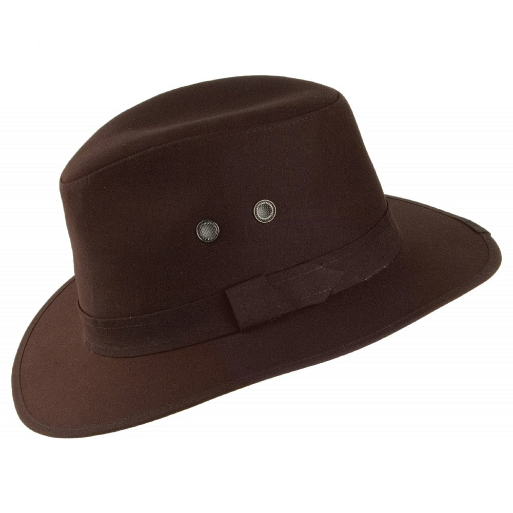 Sombrero Fedora Waxed Drifter repelente al agua de algodón encerado británico de Failsworth - Marrón