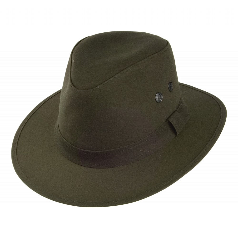 Sombrero Fedora Waxed Drifter repelente al agua de algodón encerado británico de Failsworth - Verde Oliva