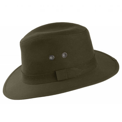 Sombrero Fedora Waxed Drifter repelente al agua de algodón encerado británico de Failsworth - Verde Oliva