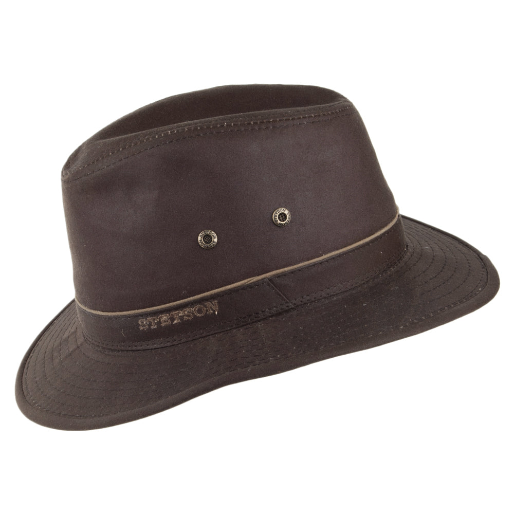Sombrero Fedora Safari Ava repelente al agua de algodón encerado de Stetson - Marrón