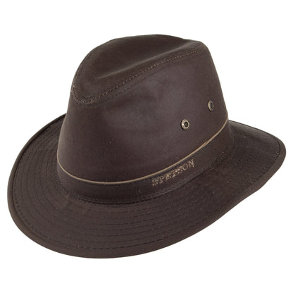 Sombrero Fedora Safari Ava repelente al agua de algodón encerado de Stetson - Marrón