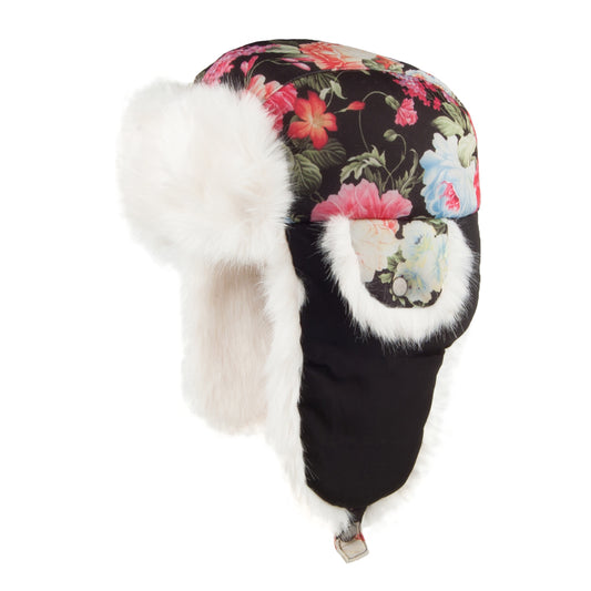Gorro Aviador con diseño floral de Scala - Negro