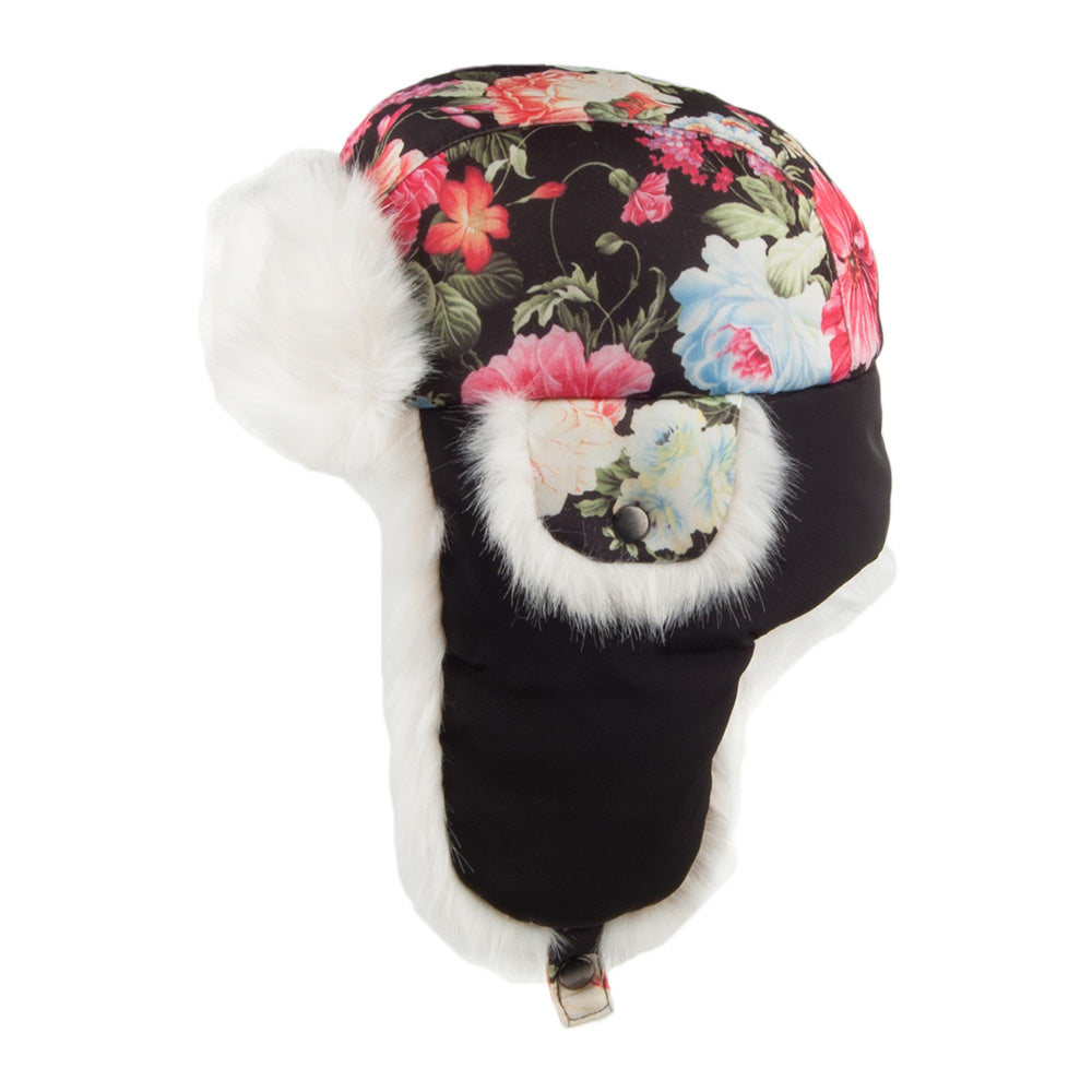 Gorro Aviador con diseño floral de Scala - Negro