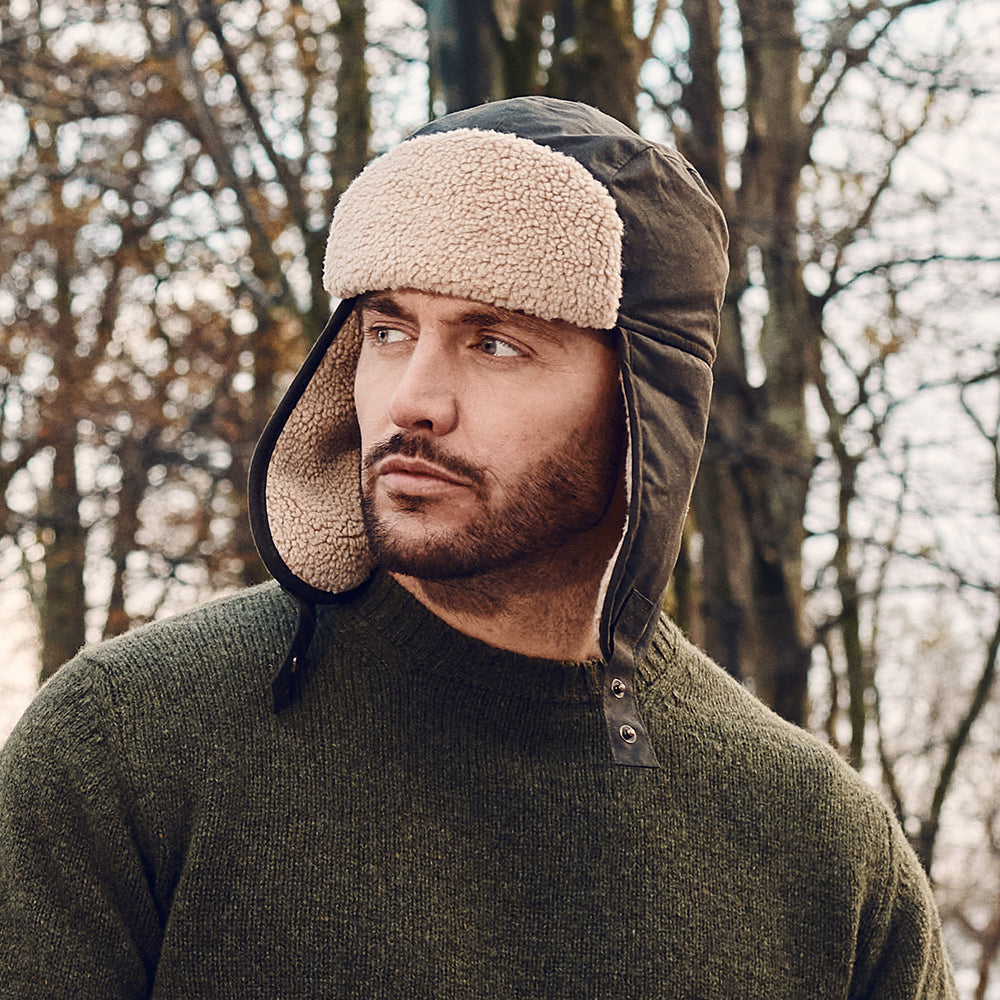 Gorro Aviador de algodón encerado de Failsworth - Verde Oliva