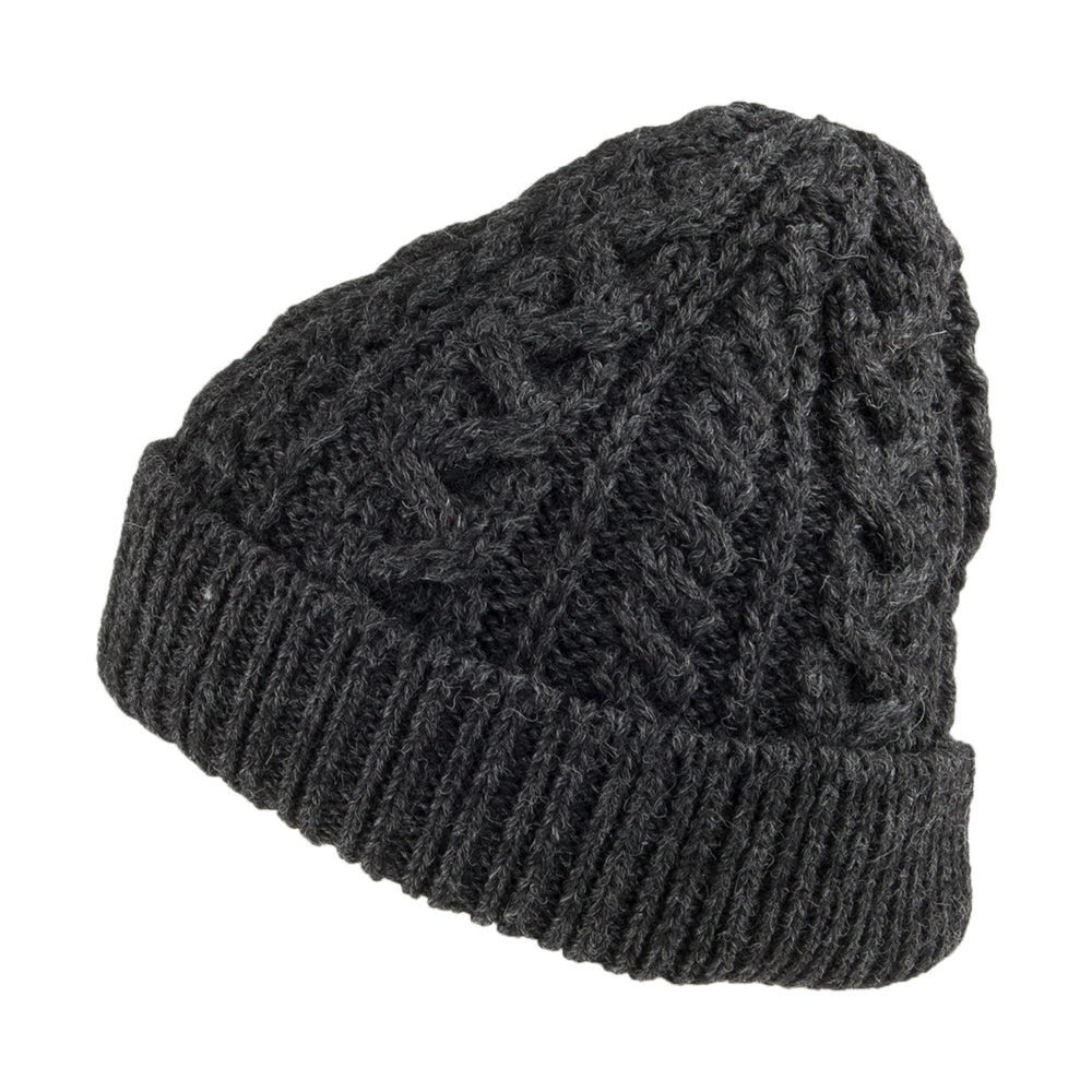 Gorro Beanie Cuffed de lana inglesa de punto cable de Highland 2000 - Antracita