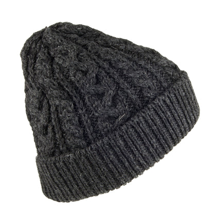 Gorro Beanie Cuffed de lana inglesa de punto cable de Highland 2000 - Antracita