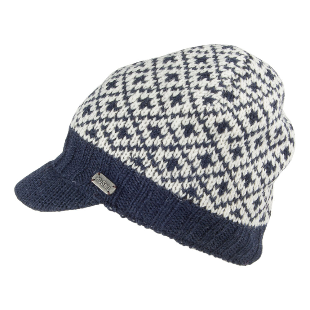 Gorro Beanie con visera Fleur de Lis Brooklyn Kusan Blanco-Azul Marino
