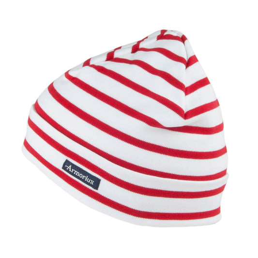 Gorro Beanie Treguier Interlock a rayas de algodón de Armor Lux - Blanco-Rojo