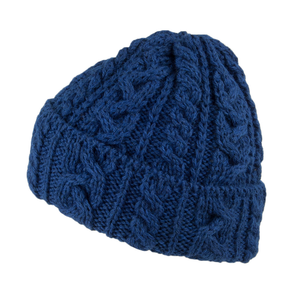 Gorro Beanie Cuffed de lana inglesa de punto cable de Highland 2000 - Azul