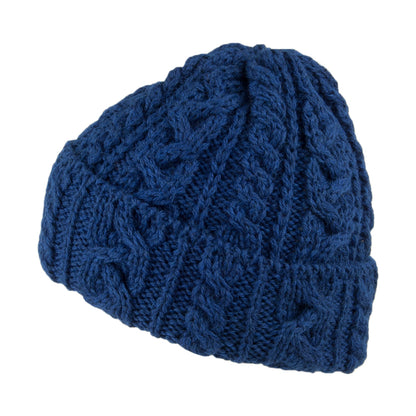 Gorro Beanie Cuffed de lana inglesa de punto cable de Highland 2000 - Azul
