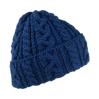 Gorro Beanie Cuffed de lana inglesa de punto cable de Highland 2000 - Azul