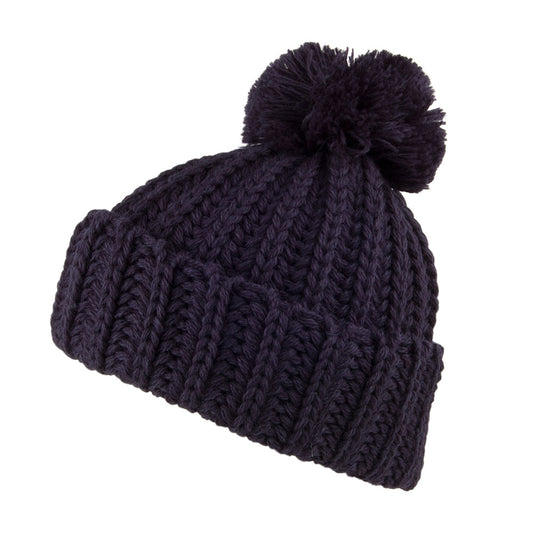 Gorro con pompón Cuffed de lana inglesa Chunky de Highland 2000 - Azul Marino