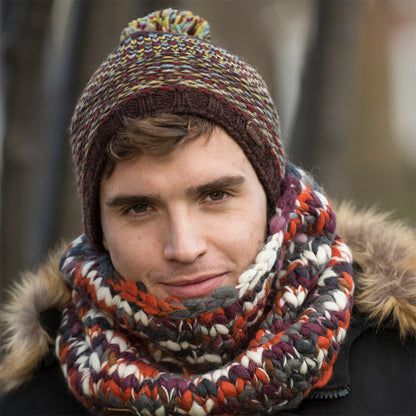 Gorro con pompón Knit wool de Kusan - Marrón-Amarillo