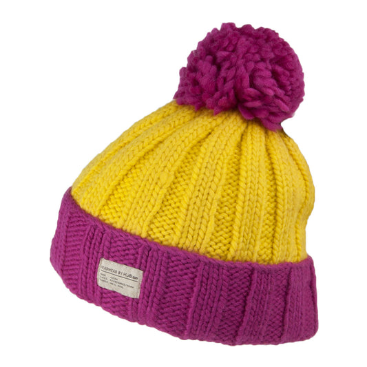 Gorro con pompón Ribbed Turn Up de Kusan - Rosa-Amarillo