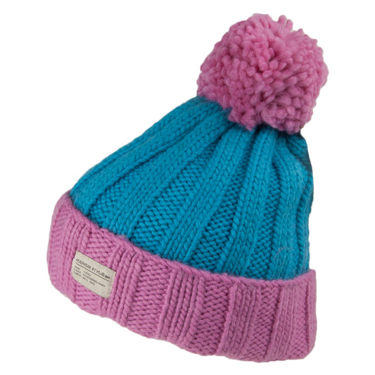 Gorro con pompón Turn up de canalé de Kusan - Rosa-Azul
